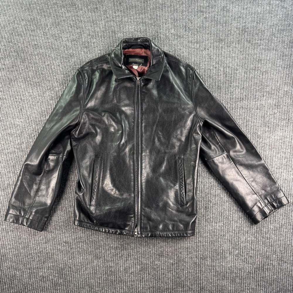Vintage Banana Republic Jacket Men Extra Large Black Leather Motorcycle Coat